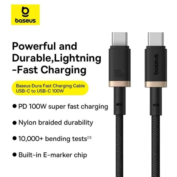 Baseus Dura Fast Charging Cable Type-C to Type-C 100W Gold+Black