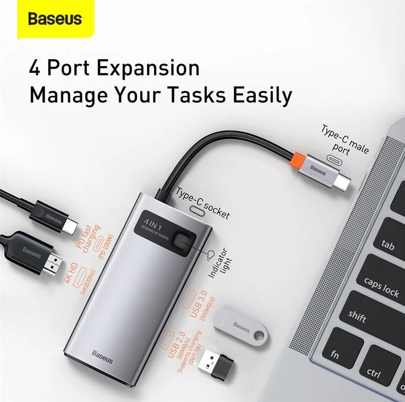 Baseus Metal Gleam Series 4 in 1 Type-C Multifunctional Hub