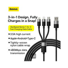 Baseus StarSpeed 1-for-3 Fast Charging Data Cable USB to M+L+C 3.5A 1.2M