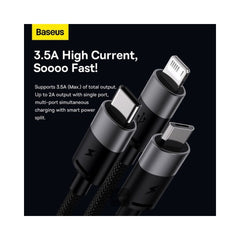 Baseus StarSpeed 1-for-3 Fast Charging Data Cable USB to M+L+C 3.5A 1.2M