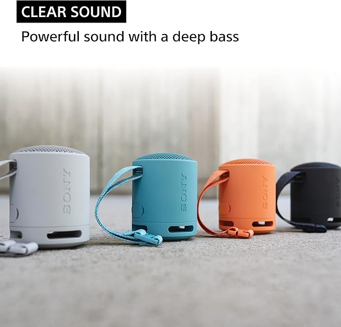 Sony SRS-XB100 Wireless Bluetooth Portable Lightweight Super-Compact Travel Speaker, Durable IP67 Waterproof & Dustproof Shower Speaker, 16 Hour Battery, Versatile Strap, & Hands-free Calling, Black